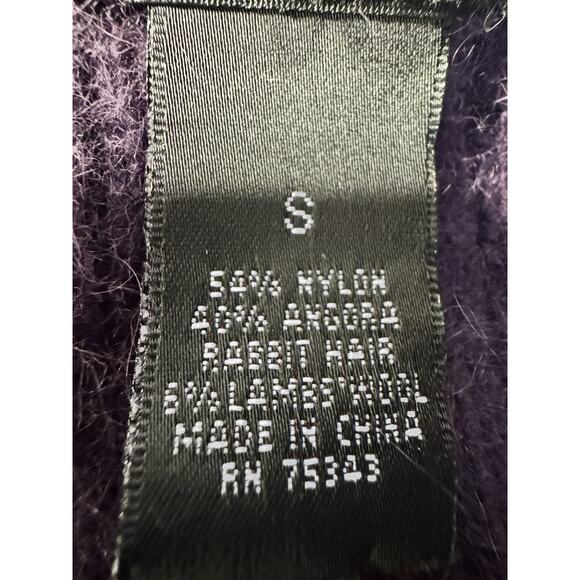 Y2K Purple Cable Knit Sweater Vest Dark Academia V-Neck Fuzzy Angora Blend Sz S - Picture 7 of 8